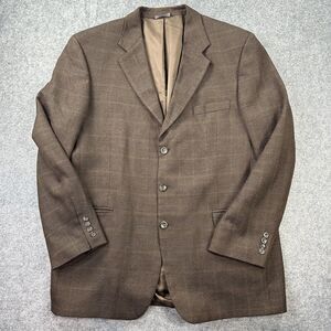 Stafford Executive Blazer Mens 44L Brown Wool Cashmere Sport Coat Plaid